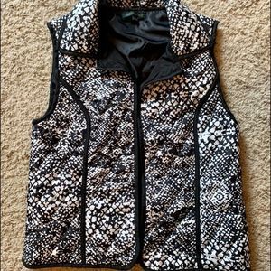 For Cynthia Black and White Quilted Open Vest